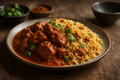 Lamb curry with chicken pilau